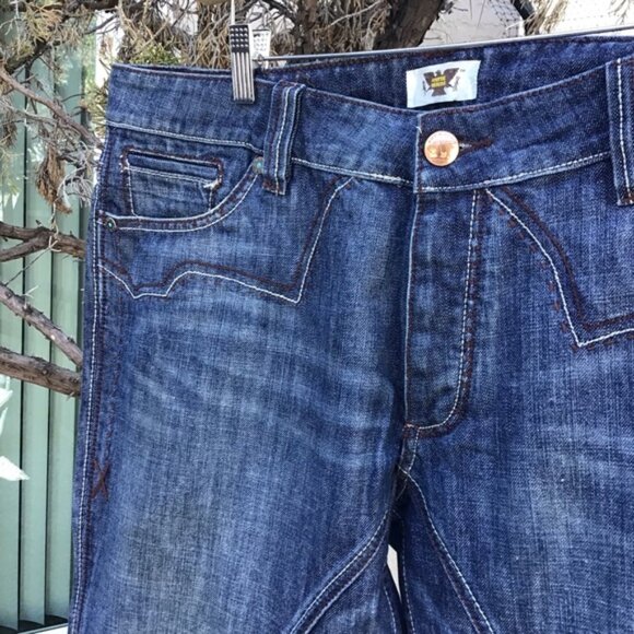 Vintage y2k Antik denim jeans men’s 38 western boot cut embroidered blue baggy - Picture 9 of 10